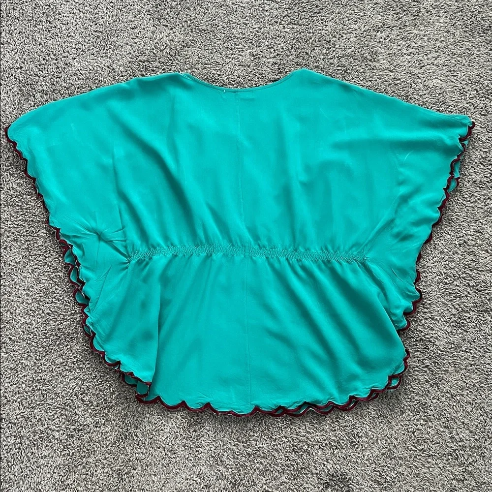 Hanako Shiratori Embroidered Turquoise Women's Top with Floral Design - Size M? - Picture 5 of 9
